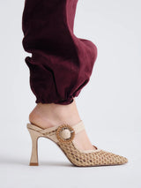 Nude Netted Mule Heels