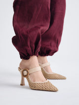 Nude Netted Mule Heels
