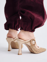 Nude Netted Mule Heels