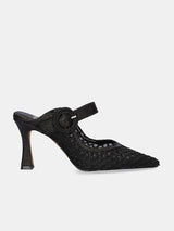 Black Netted Mule Heels