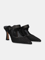 Black Netted Mule Heels