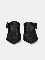 Black Netted Mule Heels