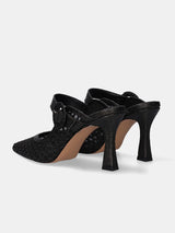 Black Netted Mule Heels