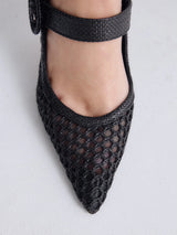 Black Netted Mule Heels