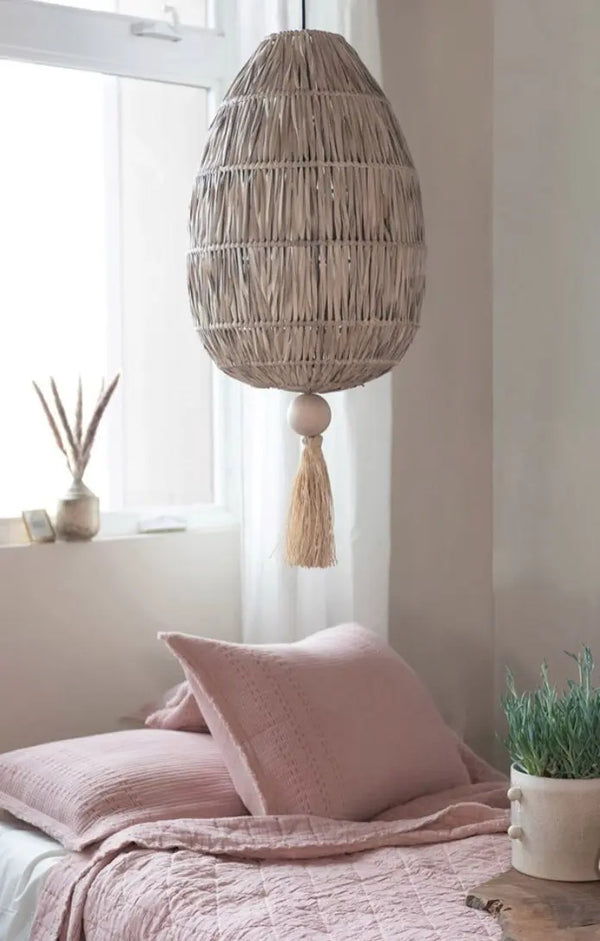 Large Hand Woven Rattan Pendant With Tassel - PRINZZESA BOUTIQUE