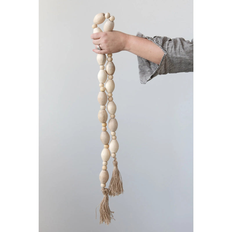 Mango Wood Bead Garland With Jute Tassels - PRINZZESA BOUTIQUE