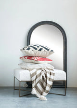 Metal and Woven Damask Upholstered Ottoman - PRINZZESA BOUTIQUE
