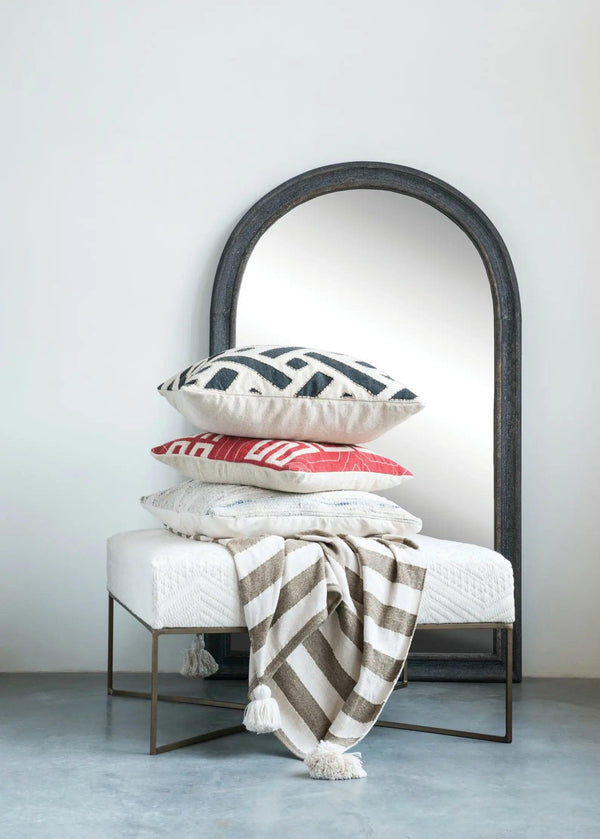 Metal and Woven Damask Upholstered Ottoman - PRINZZESA BOUTIQUE