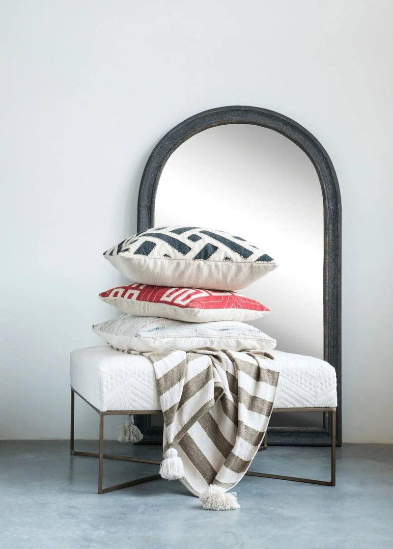 Metal and Woven Damask Upholstered Ottoman - PRINZZESA BOUTIQUE