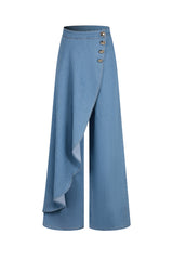 Nathalie Denim Overlay Pants With Button Accents