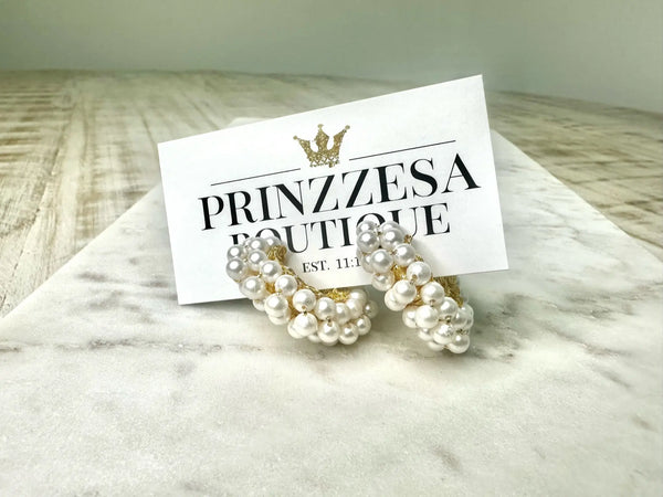 Pearl Small Hoops Handmade Crochet Earrings - PRINZZESA BOUTIQUE