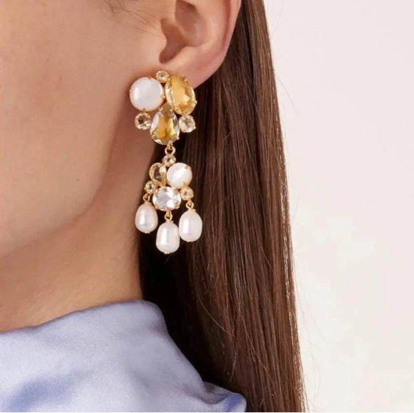 Priya Pearls & Clear Quartz Earrings - PRINZZESA BOUTIQUE