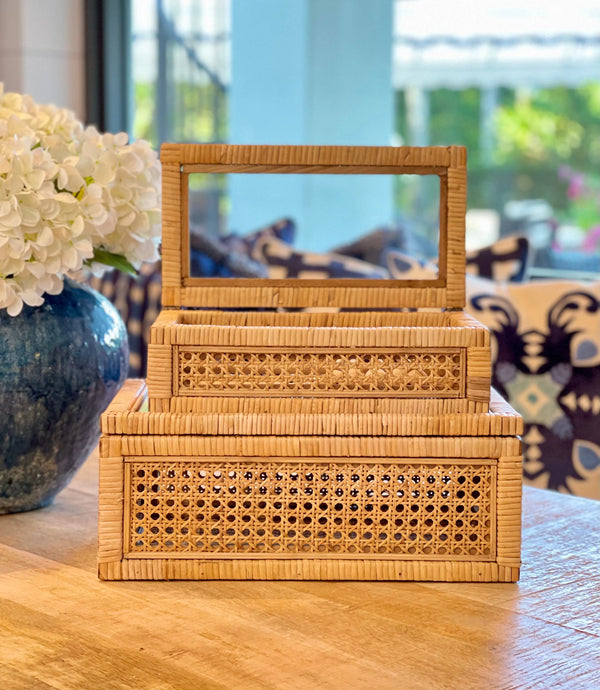 Rattan Display Boxes with Glass Set 0f 2 - PRINZZESA BOUTIQUE