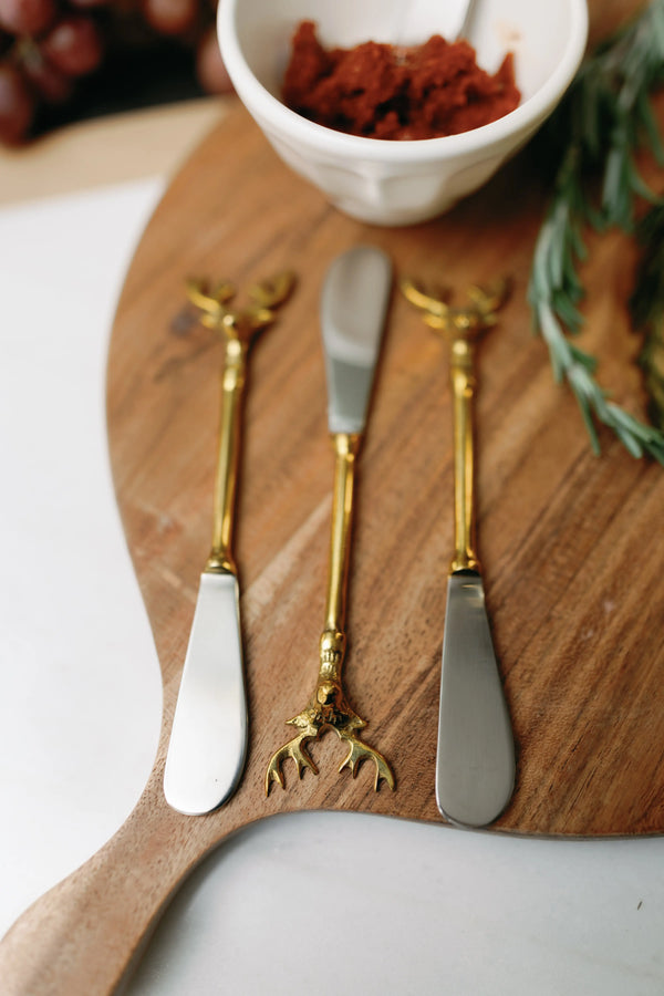 Reindeer Stainless Steel and Brass Canape Knives, Set of 4 - PRINZZESA BOUTIQUE