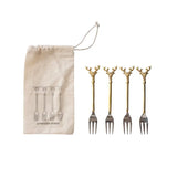Reindeer Stainless Steel and Brass Forks, Set of 4 - PRINZZESA BOUTIQUE