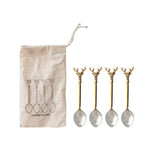 Reindeer Stainless Steel and Brass Spoons, Set of 4 - PRINZZESA BOUTIQUE