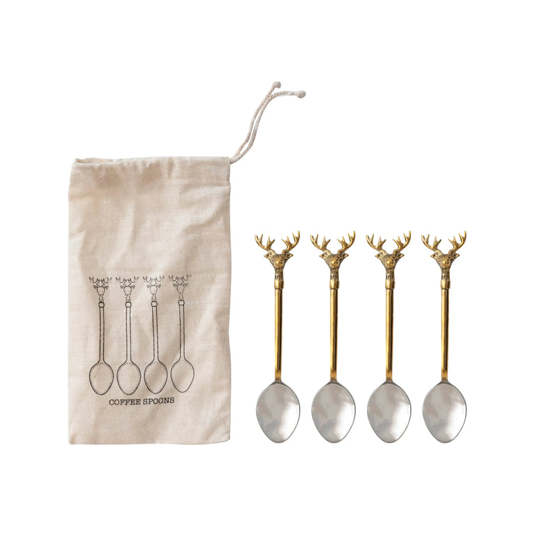 Reindeer Stainless Steel and Brass Spoons, Set of 4 - PRINZZESA BOUTIQUE
