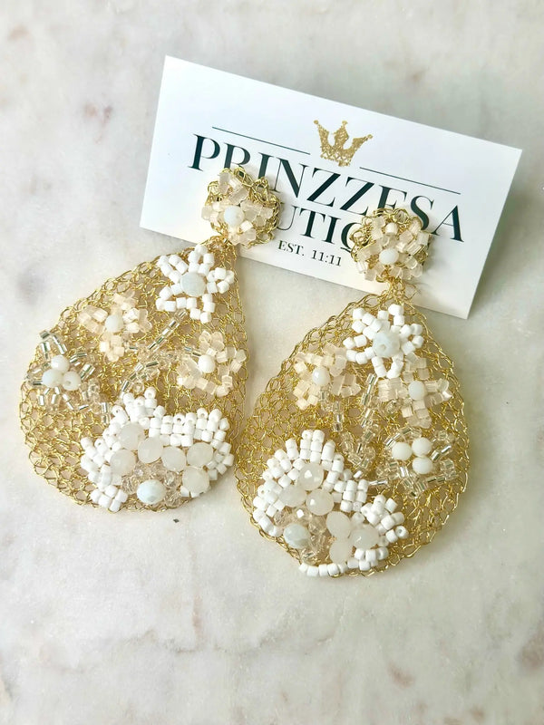 Riviera Maya Nudes Multicolored Embroidered Teardrop Earrings - PRINZZESA BOUTIQUE