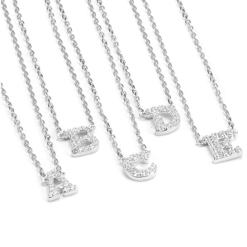 Silver Initial Pave Necklace - PRINZZESA BOUTIQUE