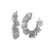 Silver Large Ruffled Hoops With Crystals Handmade Crochet Earrings - PRINZZESA BOUTIQUE