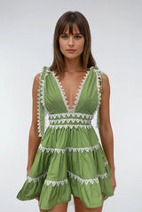 Mari Lime Green Lace Trim Dress