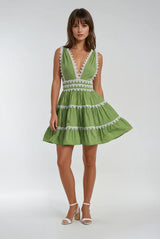 Mari Lime Green Lace Trim Dress
