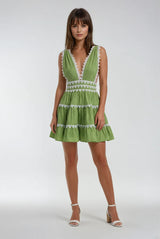 Mari Lime Green Lace Trim Dress