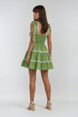 Mari Lime Green Lace Trim Dress