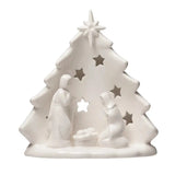 Stoneware Holy Family with Tree and Star Cutouts Tea Light Holder - PRINZZESA BOUTIQUE