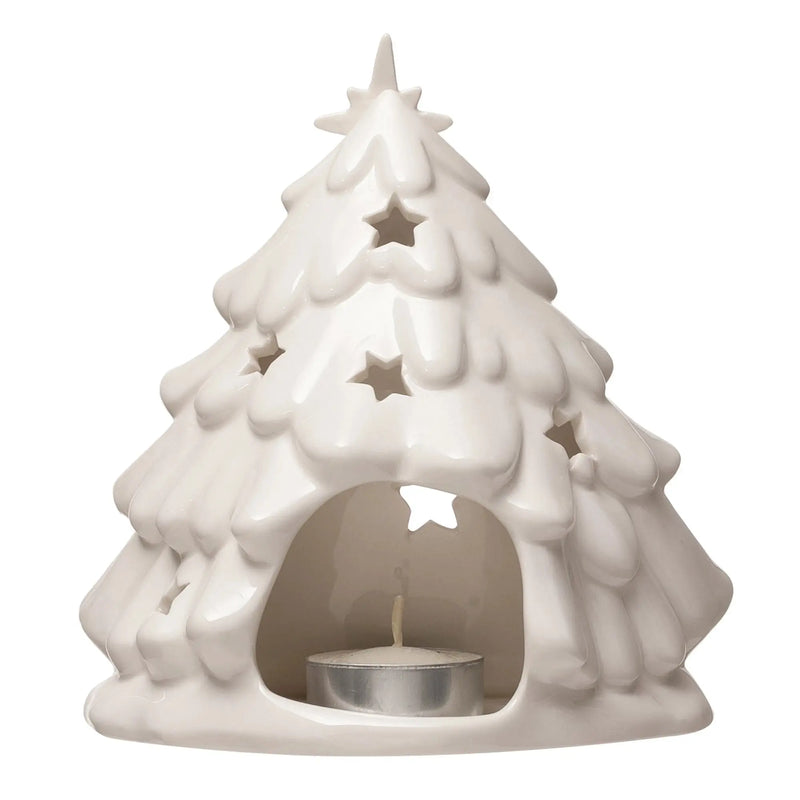 Stoneware Holy Family with Tree and Star Cutouts Tea Light Holder - PRINZZESA BOUTIQUE