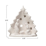 Stoneware Holy Family with Tree and Star Cutouts Tea Light Holder - PRINZZESA BOUTIQUE