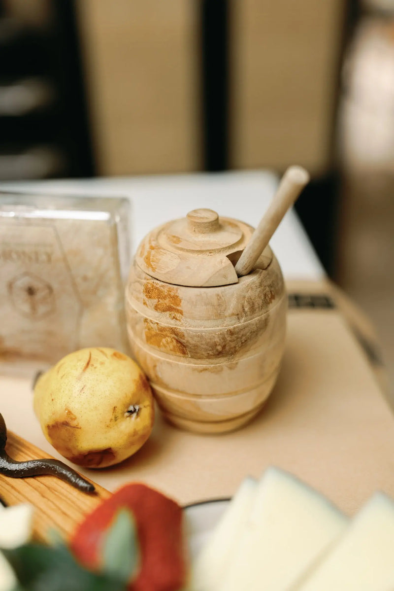 Teakwood Honey Jar with Wood Honey Dipper - PRINZZESA BOUTIQUE