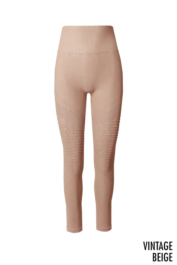 Vintage High Waisted Motto Leggings in Beige - PRINZZESA BOUTIQUE