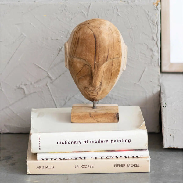 Wooden Hand Carved Face Sculpture - PRINZZESA BOUTIQUE