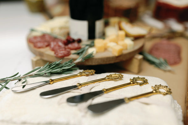 Wreath Stainless Steel and Brass Canape Knives, Set of 4 - PRINZZESA BOUTIQUE