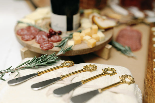 Wreath Stainless Steel and Brass Canape Knives, Set of 4 - PRINZZESA BOUTIQUE