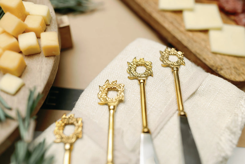 Wreath Stainless Steel and Brass Canape Knives, Set of 4 - PRINZZESA BOUTIQUE