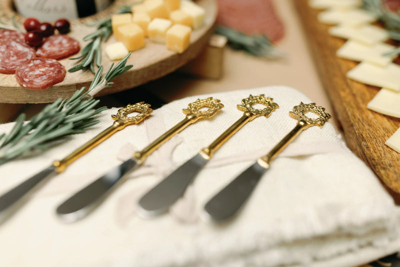 Wreath Stainless Steel and Brass Canape Knives, Set of 4 - PRINZZESA BOUTIQUE