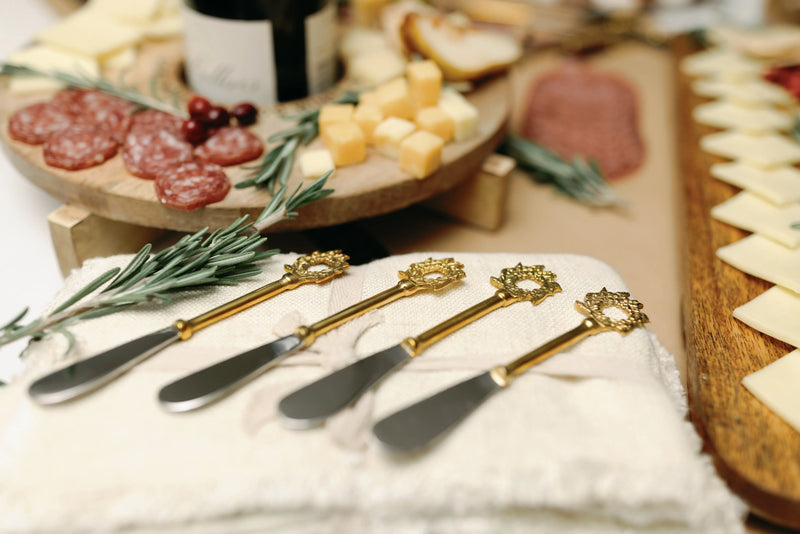Wreath Stainless Steel and Brass Canape Knives, Set of 4 - PRINZZESA BOUTIQUE