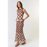 White Lotus Brown Cream Maxi Skirt - PRINZZESA BOUTIQUE