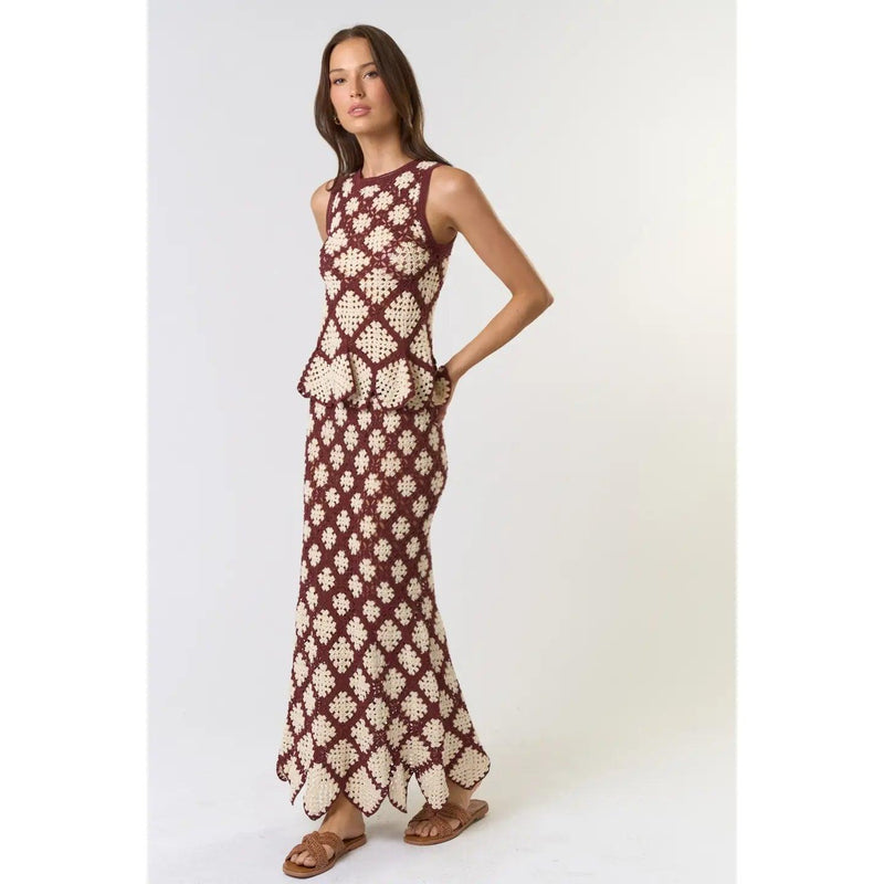 White Lotus Brown Cream Maxi Skirt - PRINZZESA BOUTIQUE