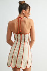 Beige Petal Outline Halter Mini Dress