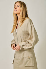 Balloon Sleeve Bomber Jacket Almond