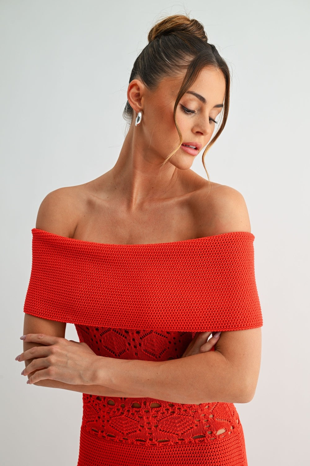 red off the shoulder knit dress Crochet Maxi Large thai silk Teen bridesmaid dresses dusty Color:Chestnut Picardy Floral Perfect for a date