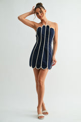 Navy Petal Outline Halter Mini Dress