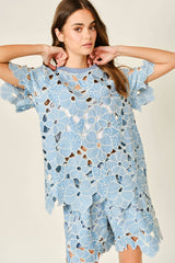 FLOWER EYELET SHORT SLEEVE TOP