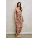 Floral One Shoulder Asymmetrical Pleated Dress
