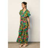 Tropical Collared Button Front Jumpsuit