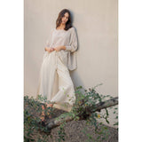 LEAF PRINT OVERSIZED TOP WITH SMOCKED CUFF SLEEVE