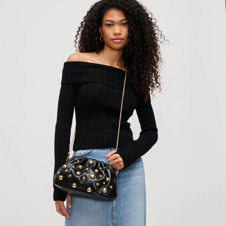 Carey Studded Clutch Black - PRINZZESA BOUTIQUE